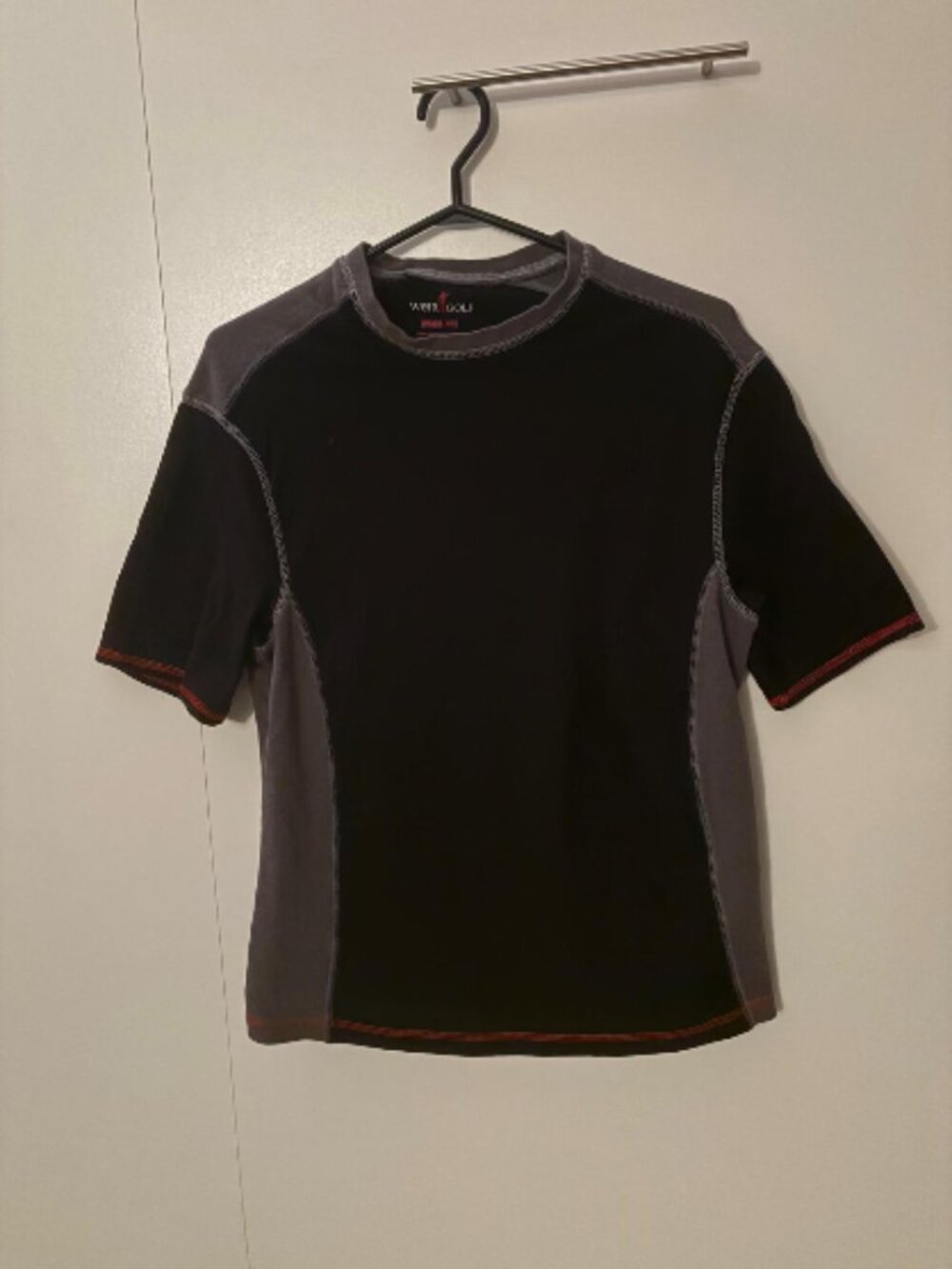Black and Grey Crewneck T-Shirt from Weir Golf with Red Stitching